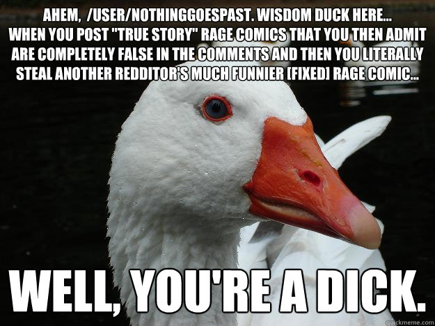 Ahem,  /user/nothinggoespast. Wisdom Duck here...
When you post 