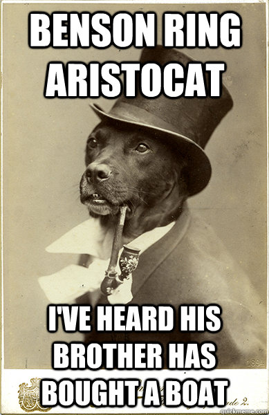 Benson ring Aristocat I've heard his brother has bought a boat - Benson ring Aristocat I've heard his brother has bought a boat  Old Money Dog