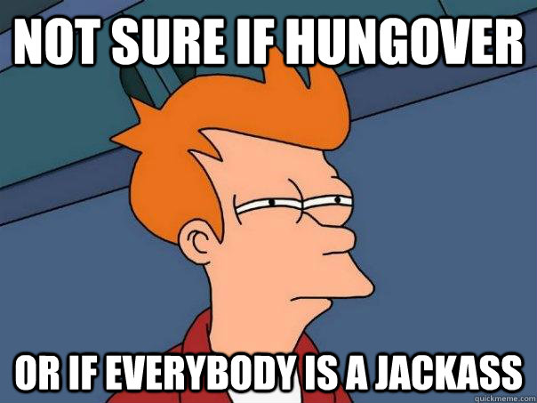 Not sure if hungover or if everybody is a jackass  Futurama Fry