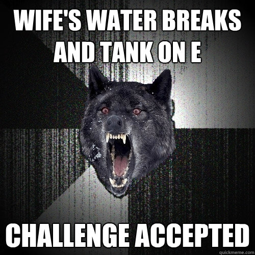 wife's water breaks and tank on E challenge accepted  Insanity Wolf