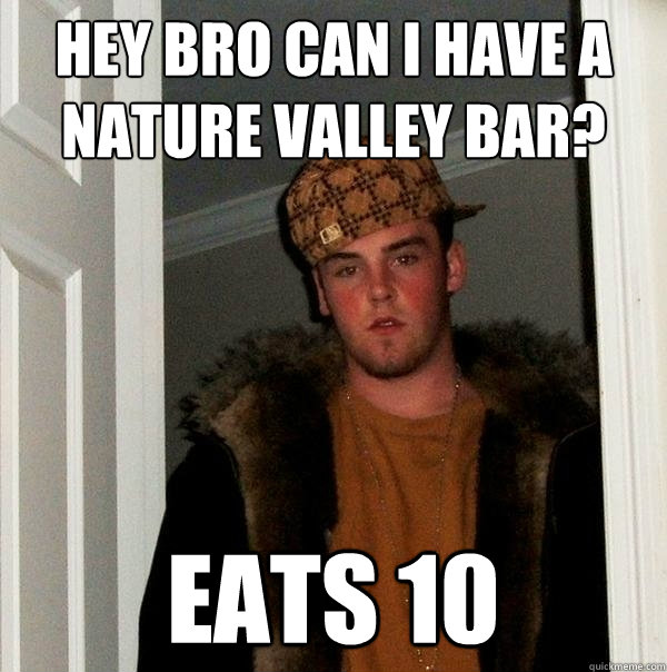 Hey bro can i have a nature valley bar? eats 10  Scumbag Steve