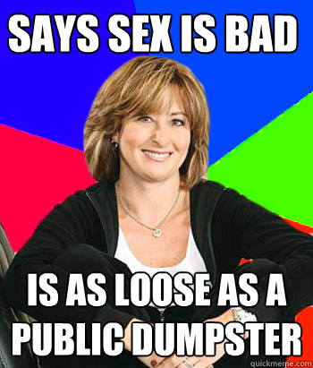 Says sex is bad Is as loose as a public dumpster  Sheltering Suburban Mom