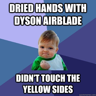 dried hands with dyson airblade didn't touch the yellow sides - dried hands with dyson airblade didn't touch the yellow sides  Success Kid