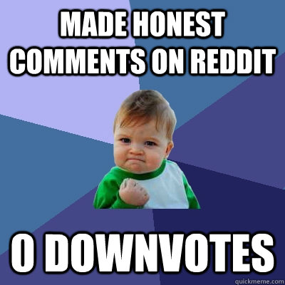 made honest comments on reddit 0 downvotes  Success Kid