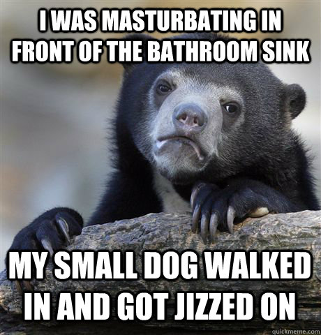 I WAS MASTURBATING IN FRONT OF THE BATHROOM SINK MY SMALL DOG WALKED IN AND GOT JIZZED ON  Confession Bear