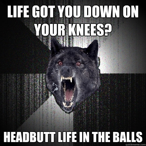 life got you down on your knees? headbutt life in the balls  Insanity Wolf