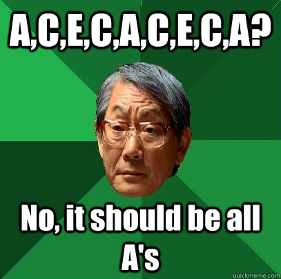 A,C,E,C,A,C,E,C,A? No, it should be all A's  High Expectations Asian Father