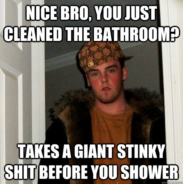 Nice Bro, you just cleaned the bathroom? Takes a giant stinky shit before you shower - Nice Bro, you just cleaned the bathroom? Takes a giant stinky shit before you shower  Scumbag Steve