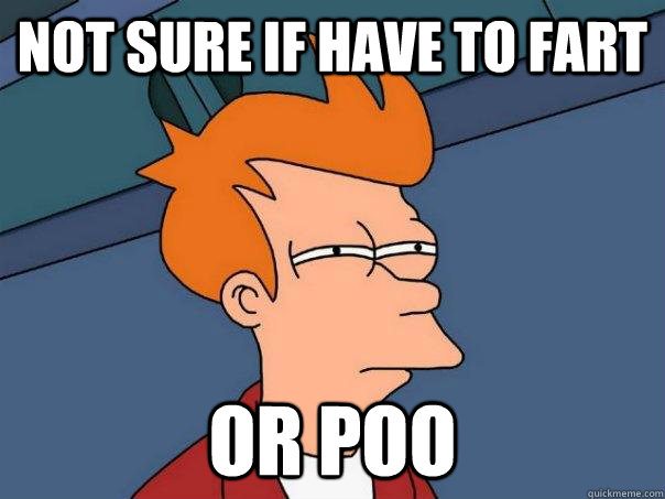 not sure if have to fart or poo  Futurama Fry