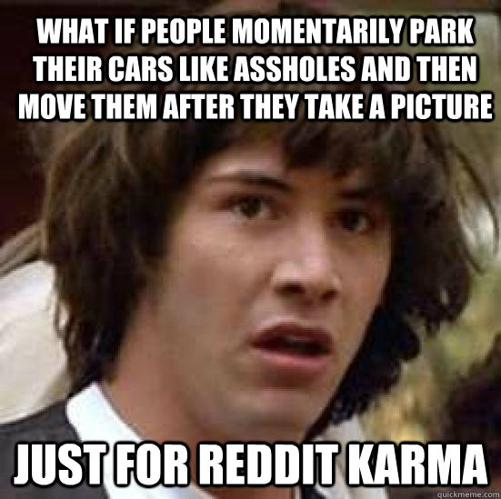 What if people momentarily park their cars like assholes and then move them after they take a picture just for reddit karma - What if people momentarily park their cars like assholes and then move them after they take a picture just for reddit karma  Misc