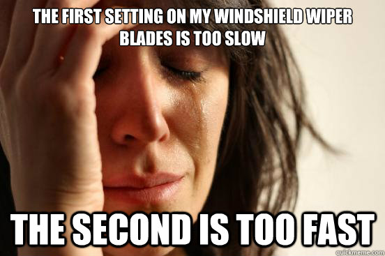 The first setting on my windshield wiper blades is too slow the second is too fast - The first setting on my windshield wiper blades is too slow the second is too fast  First World Problems