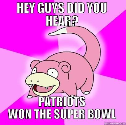 HEY GUYS DID YOU HEAR? PATRIOTS WON THE SUPER BOWL Slowpoke