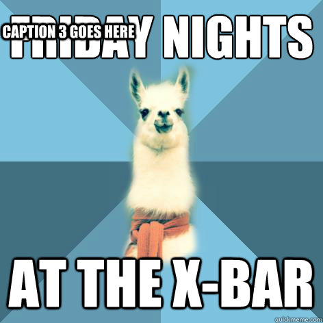 FRIDAY NIGHTS AT THE X-BAR Caption 3 goes here  Linguist Llama