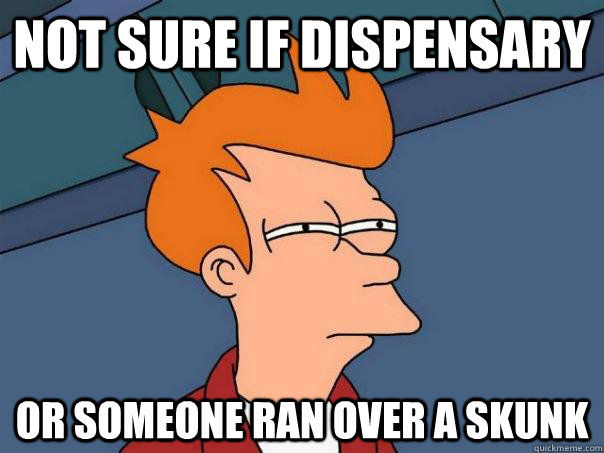 Not sure if dispensary or someone ran over a skunk - Not sure if dispensary or someone ran over a skunk  Futurama Fry