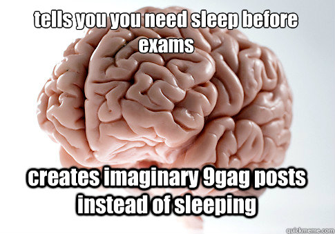 tells you you need sleep before exams creates imaginary 9gag posts instead of sleeping  Scumbag Brain