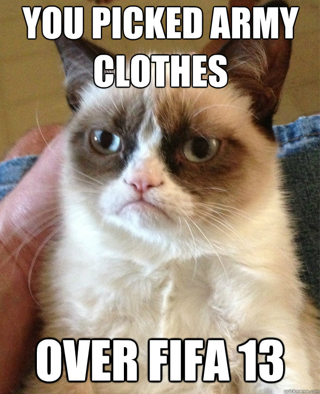 You Picked Army Clothes Over Fifa 13  Grumpy Cat