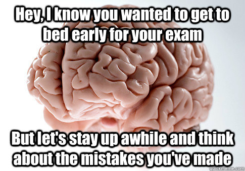 Hey, I know you wanted to get to bed early for your exam But let's stay up awhile and think about the mistakes you've made    Scumbag Brain