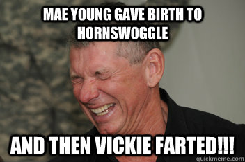 Mae Young gave birth to hornswoggle and then vickie farted!!!  Evil Vince McMahon