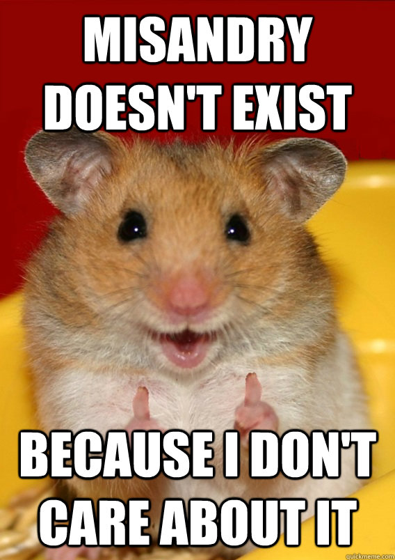 misandry doesn't exist because I don't care about it  - misandry doesn't exist because I don't care about it   Rationalization Hamster