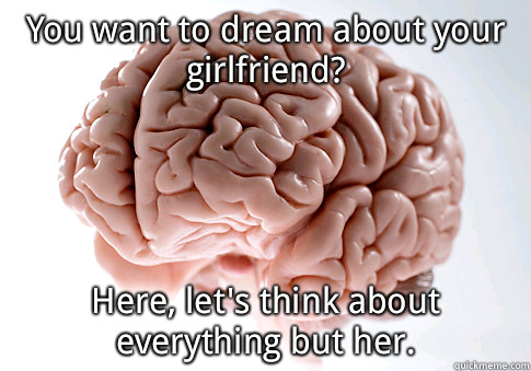 You want to dream about your girlfriend? Here, let's think about everything but her.  Scumbag Brain