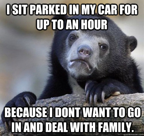 I sit parked in my car for up to an hour because I dont want to go in and deal with family. - I sit parked in my car for up to an hour because I dont want to go in and deal with family.  Confession Bear Eating