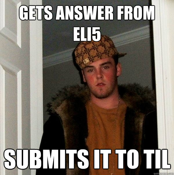 Gets answer from ELI5 Submits it to TIL - Gets answer from ELI5 Submits it to TIL  Scumbag Steve