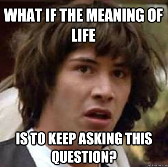 What if the meaning of life Is to keep asking this question? - What if the meaning of life Is to keep asking this question?  conspiracy keanu