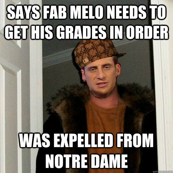 Says Fab Melo needs to get his grades in order Was expelled from Notre Dame  