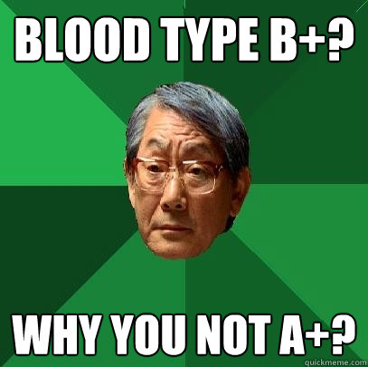 Blood type b+? Why you not a+?  High Expectations Asian Father