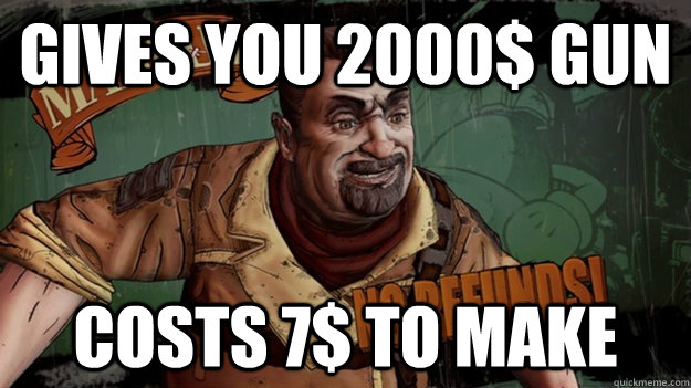 Gives you 2000$ gun Costs 7$ to make  - Gives you 2000$ gun Costs 7$ to make   Marcus