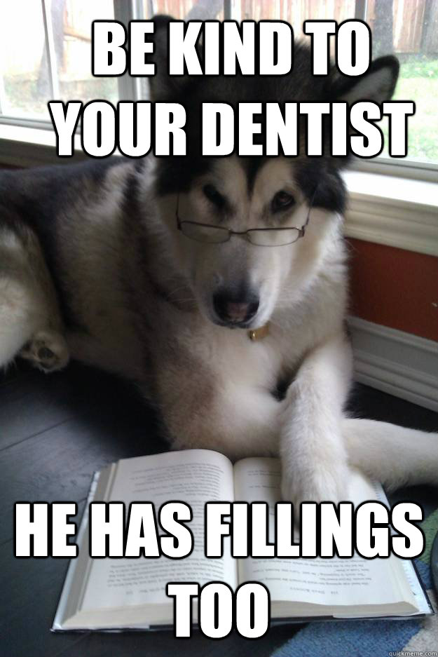 Be kind to your dentist  He has fillings too  Condescending Literary Pun Dog