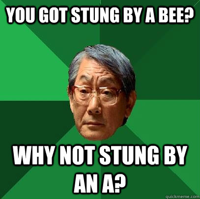 You got stung by a bee? Why not stung by an a?  High Expectations Asian Father