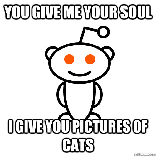 you give me your soul i give you pictures of cats - you give me your soul i give you pictures of cats  Redditor