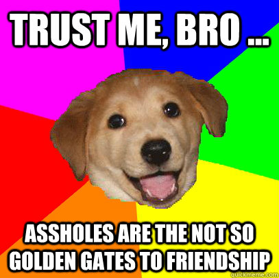 Trust Me, bro ... ASSHOLES ARE THE NOT SO GOLDEN GATES TO FRIENDSHIP  Advice Dog