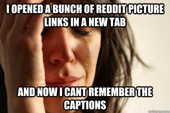 I opened a bunch of REDDIT picture links in a new tab and now i cant remember the captions  First World Problems