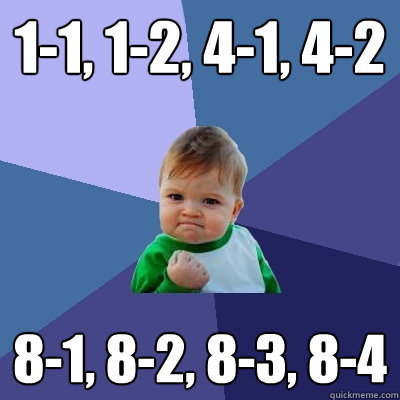 1-1, 1-2, 4-1, 4-2 8-1, 8-2, 8-3, 8-4  Success Kid