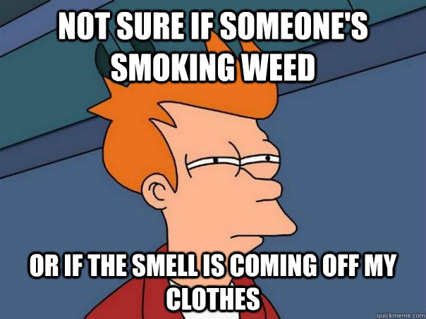 Not sure if someone's smoking weed Or if the smell is coming off my clothes  Futurama Fry