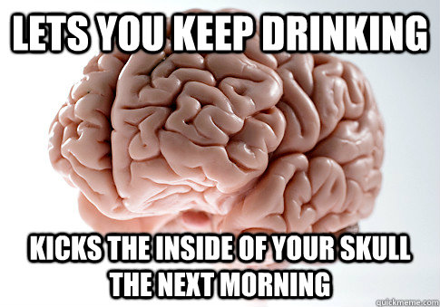 LETS YOU KEEP DRINKING KICKS THE INSIDE OF YOUR SKULL THE NEXT MORNING   Scumbag Brain