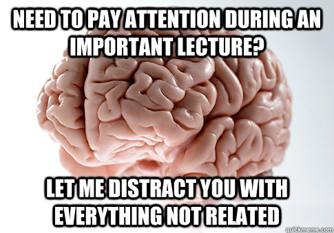 Need to pay attention during an important lecture? Let me distract you with everything not related  Scumbag Brain