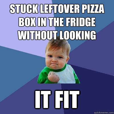 stuck leftover pizza box in the fridge without looking it fit  Success Kid