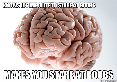 Knows its impolite to stare at boobs  makes you stare at boobs  Scumbag Brain