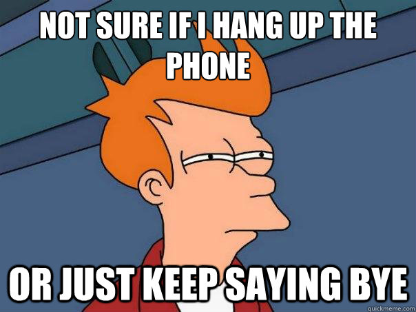 Not sure if I hang up the phone Or just keep saying bye  Futurama Fry