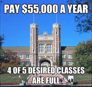 Pay $55,000 a year 4 of 5 desired classes are full - Pay $55,000 a year 4 of 5 desired classes are full  Scumbag Wash U