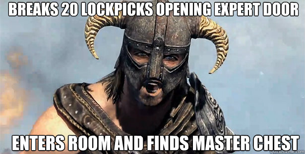 Breaks 20 lockpicks opening Expert door Enters Room and Finds Master Chest  skyrim