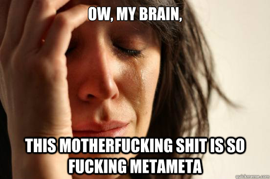 OW, My BRain, This motherfucking shit is so fucking metameta  First World Problems