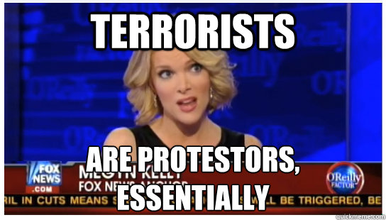 Terrorists  are protestors, essentially - Terrorists  are protestors, essentially  Euphemism Megyn Kelly