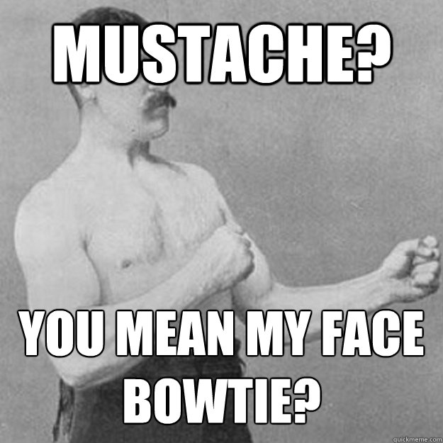 Mustache? You mean my face bowtie?
  overly manly man