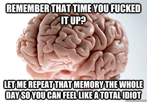 Remember that time you fucked it up? Let me repeat that memory the whole day so you can feel like a total idiot - Remember that time you fucked it up? Let me repeat that memory the whole day so you can feel like a total idiot  Scumbag Brain