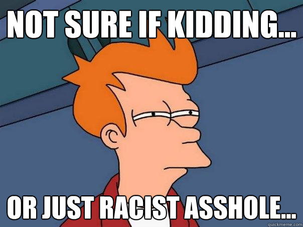 Not sure if kidding... or just racist asshole...  Futurama Fry