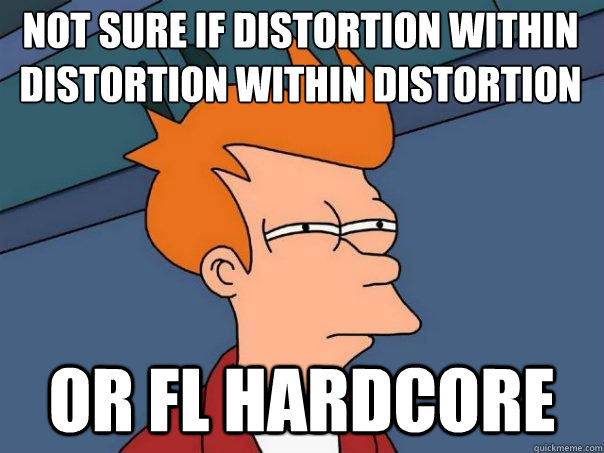 Not sure if distortion within distortion within distortion Or FL Hardcore  Futurama Fry